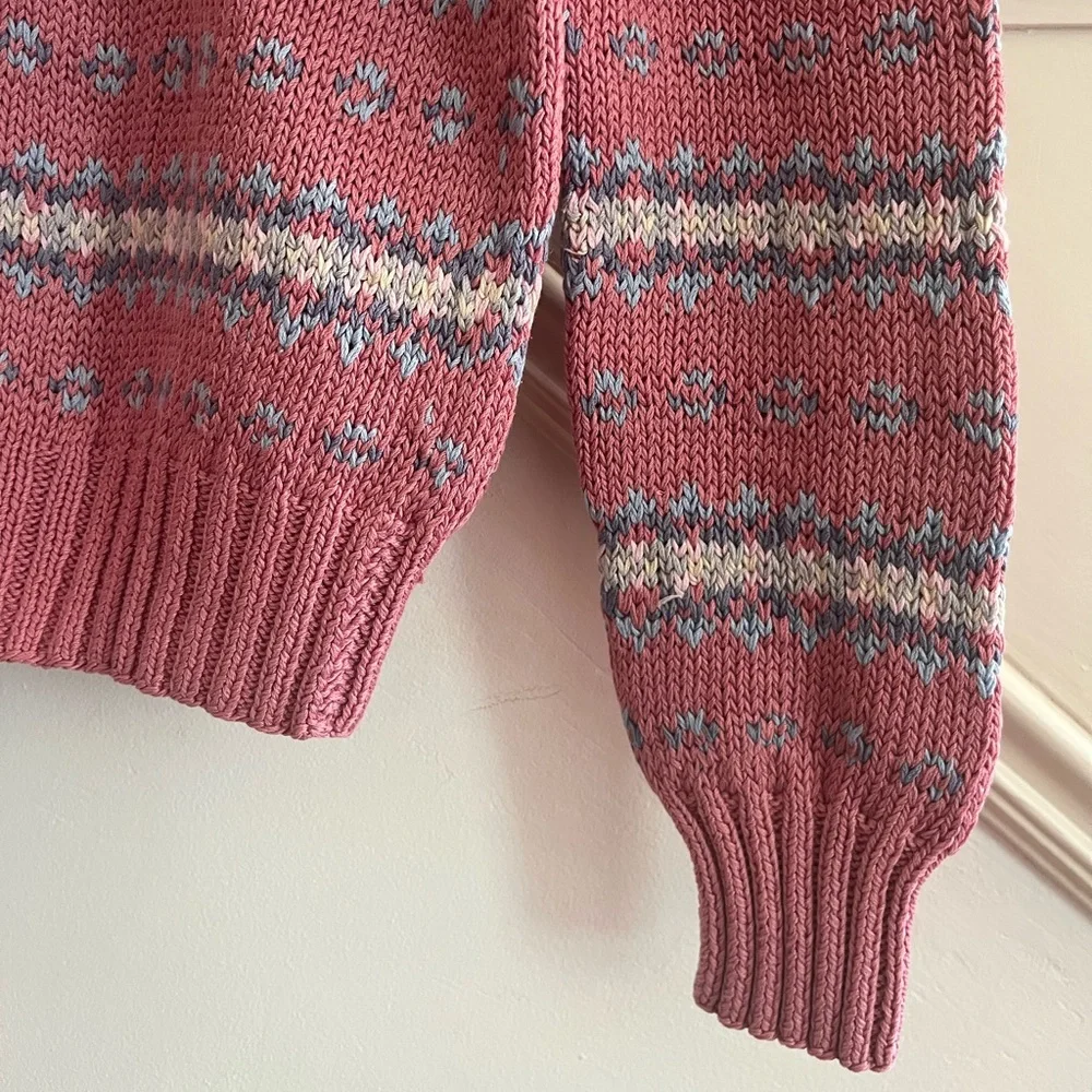 1980s Vintage Pink Cotton Patterned Sweater - Picture 4 of 9